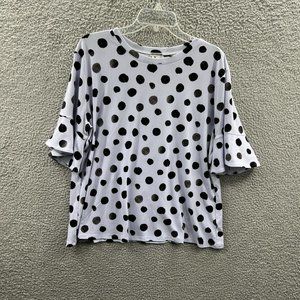 Worthington Women Top XXL Blue Black Polka Dot Pullover 3/4 Sleeve Shirt Stretch